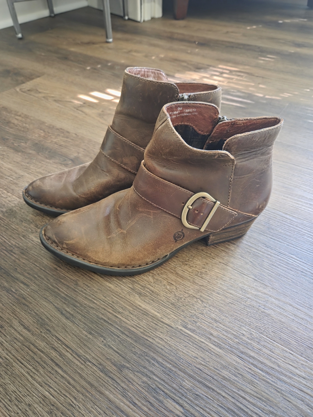 Born Brown Leather Ankle Boots with Side Buckle - Picture 3 of 8
